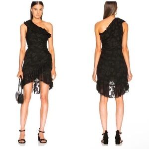 Ulla Johnson 2 Rimona Silk Cotton Black One Shoulder Ruffle Dress Mini Cocktail